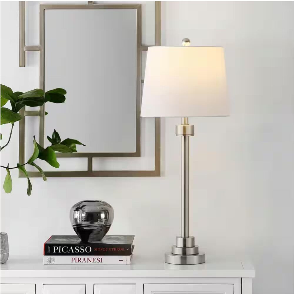 Baxter 30 in. Nickel Table Lamp with White Shade