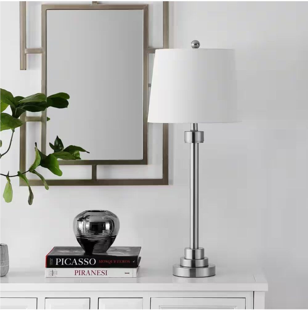 Baxter 30 in. Nickel Table Lamp with White Shade - Image 3
